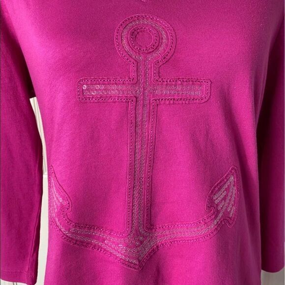 SUN BAY V-neck Small Women’s Top with 3/4 Sleeve and embellished Anchor in front - Picture 3 of 9